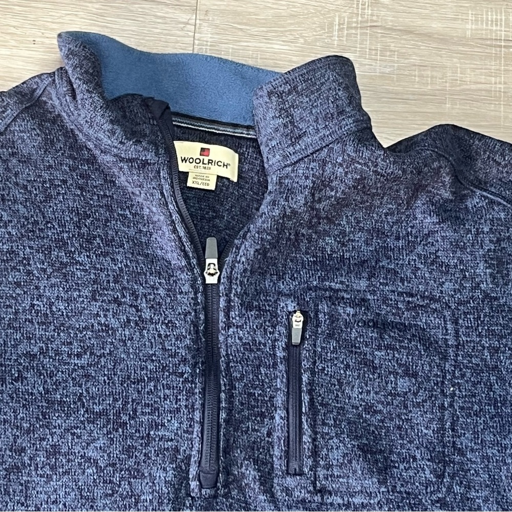 Woolrich Fleece Long Sleeve Men's Blue 1/4 Zip Pullover Sweater Sz 2XL